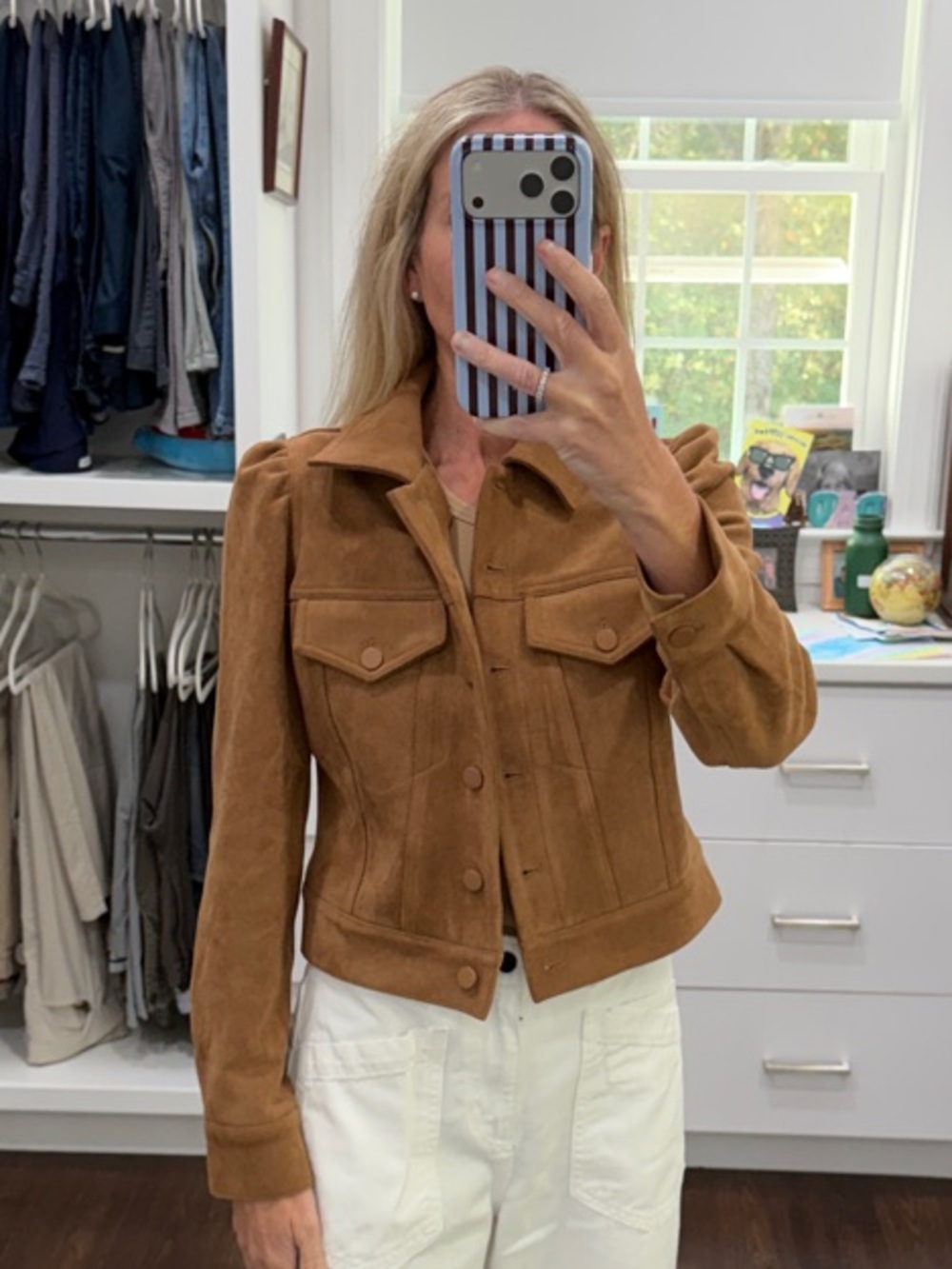 Francesca's Collections Suede Jacket in Tan Brown